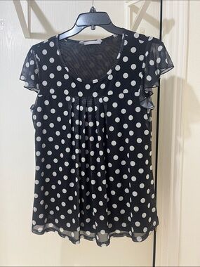 Black & White Polka Dot Flutter Sleeve Blouse
